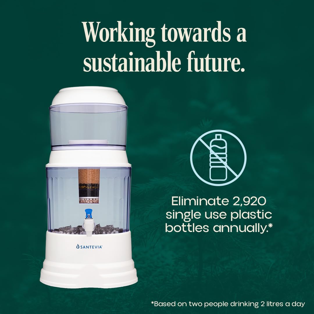 Santevia Gravity Water System | Alkaline Water Filter and Dispenser | Home Chlorine and Fluoride Filter | Countertop Water Dispenser