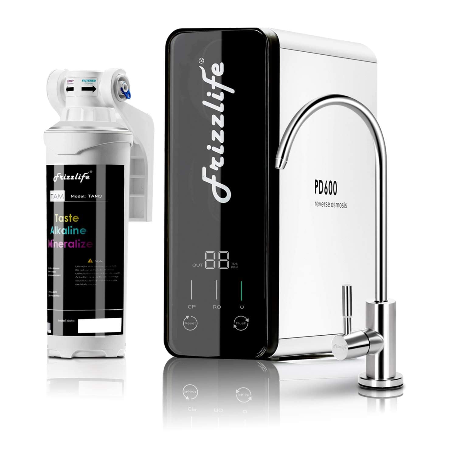 Frizzlife 600GPD Reverse Osmosis Water Filter, NSF/ANSI 42&58&372 Standards, Alkaline Mineral pH+, Tankless RO Reverse Osmosis System, Under Sink, Reduce TDS, 2:1 Drain Ratio, Water Filter, PD600-TAM3