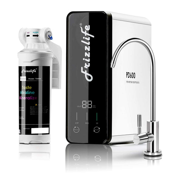 Frizzlife 600GPD Reverse Osmosis Water Filter, NSF/ANSI 42&58&372 Standards, Alkaline Mineral pH+, Tankless RO Reverse Osmosis System, Under Sink, Reduce TDS, 2:1 Drain Ratio, Water Filter, PD600-TAM3