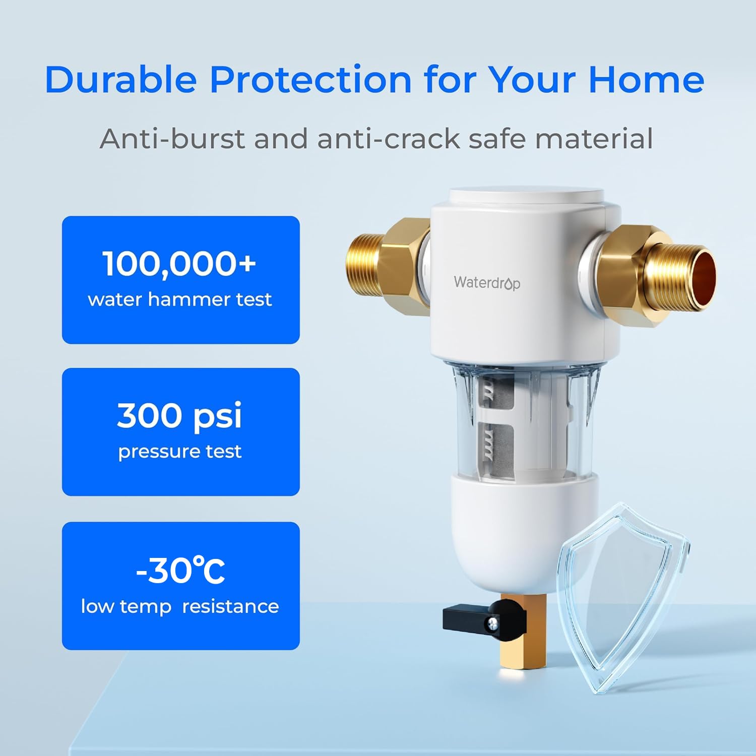 Waterdrop Spin Down Sediment Filter, Reusable Whole House Sediment Water Filter, Flushable Pre-Filtration System for City/Well Water, 1" + 3/4" MNPT, WD-PF01