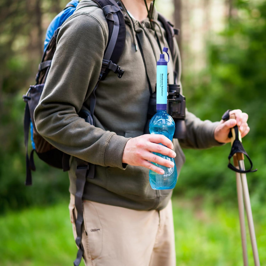 Membrane Solutions Water Filter Straw, 0.1 Micron Personal Water Filter Survival Portable Gear, NSF/ANSI 42&372&401 certificated, for Camping, Hiking, Travel, Emergency Preparedness, Blue, 1 Pack