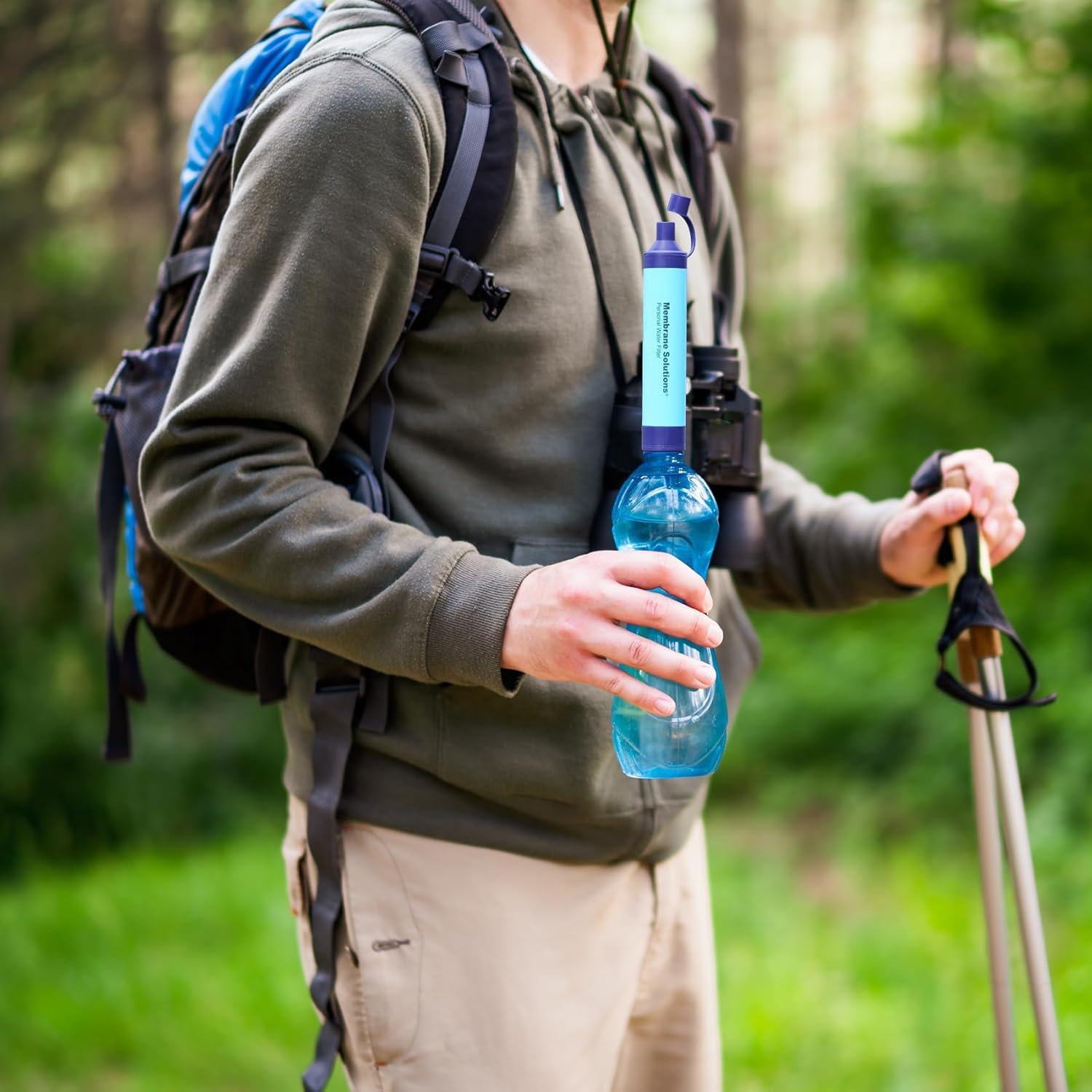 Membrane Solutions Water Filter Straw, 0.1 Micron Personal Water Filter Survival Portable Gear, NSF/ANSI 42&372&401 certificated, for Camping, Hiking, Travel, Emergency Preparedness, Blue, 1 Pack
