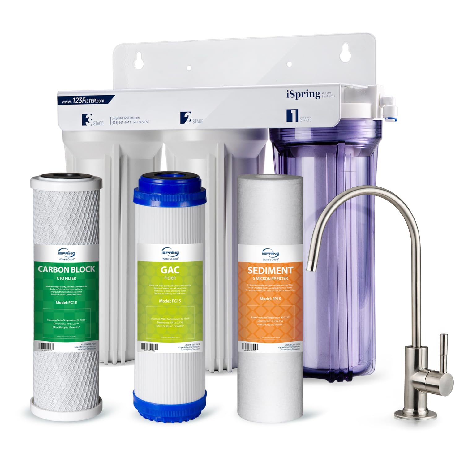 iSpring US31 3-Stage Under Sink Water Filter System, NSF/ANSI 58 Certified, Reduces Sediment, Chlorine, Heavy Metals & Odor, Tankless High Capacity with Metal Faucet