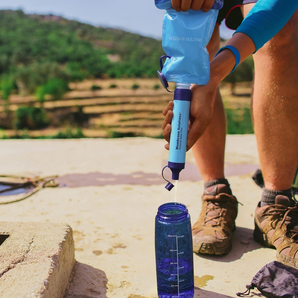 Membrane Solutions Water Filter Straw, 0.1 Micron Personal Water Filter Survival Portable Gear, NSF/ANSI 42&372&401 certificated, for Camping, Hiking, Travel, Emergency Preparedness, Blue, 1 Pack