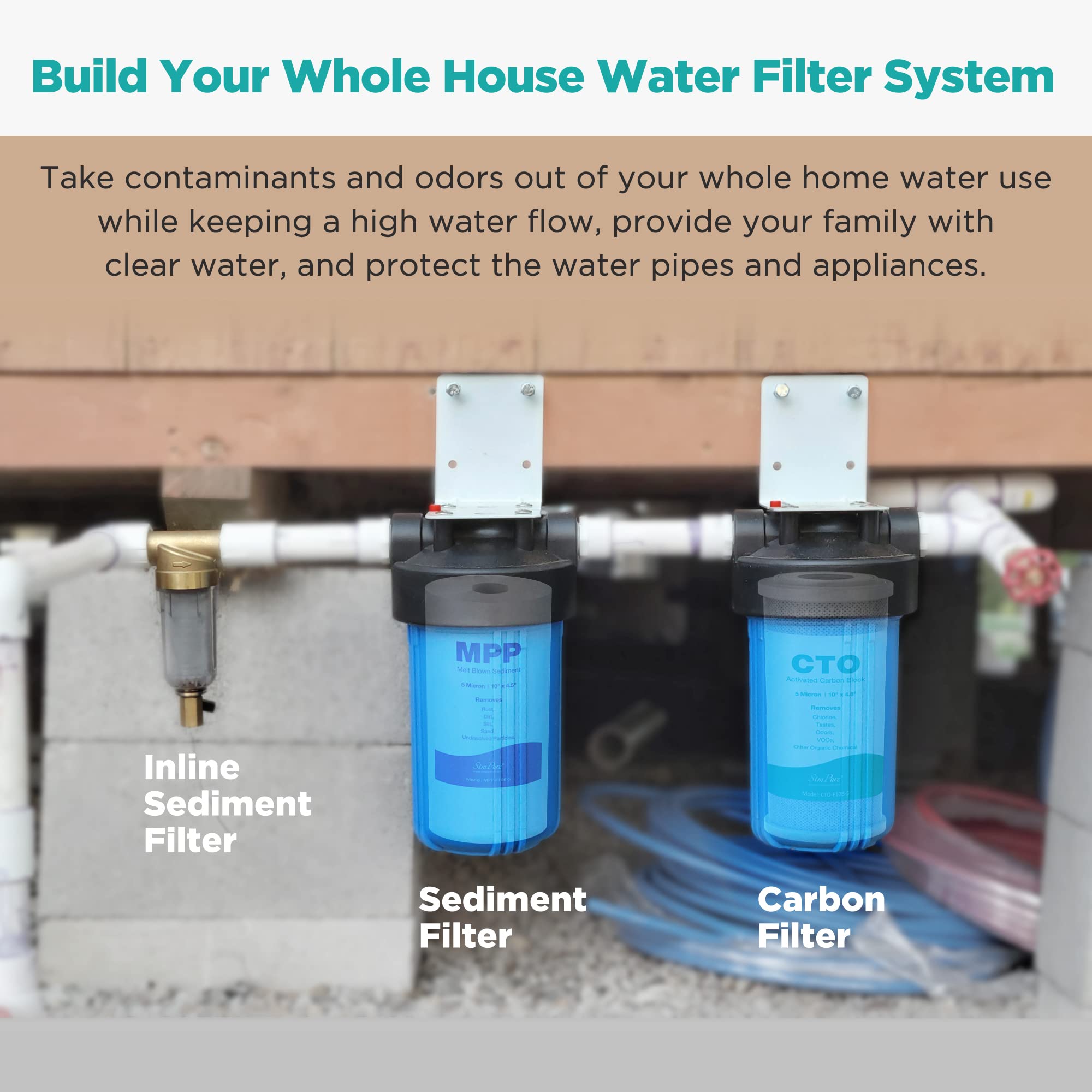 SimPure 5 Micron 4.5" x 10" Carbon Water Filter, Big Blue Carbon Block Filter Cartridge Replacement, Whole House CTO Water Purifier Filter Compatible with Most RO System, 2 Pack