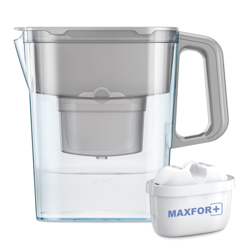 AQUAPHOR Compact Water Filter Jug 2.4L with Maxfor+ Cartridge - Grey Fridge Door Jug for Small Households