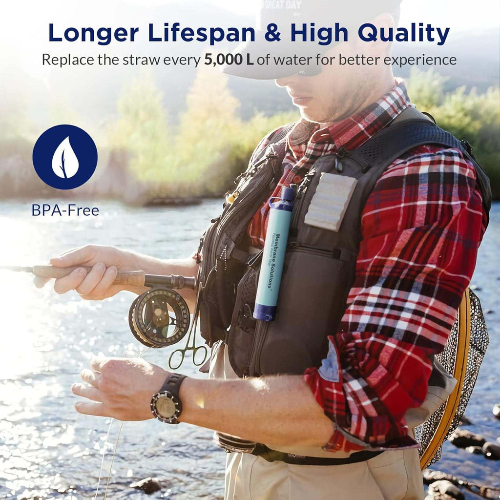 Membrane Solutions Water Filter Straw, 0.1 Micron Personal Water Filter Survival Portable Gear, NSF/ANSI 42&372&401 certificated, for Camping, Hiking, Travel, Emergency Preparedness, Blue, 1 Pack