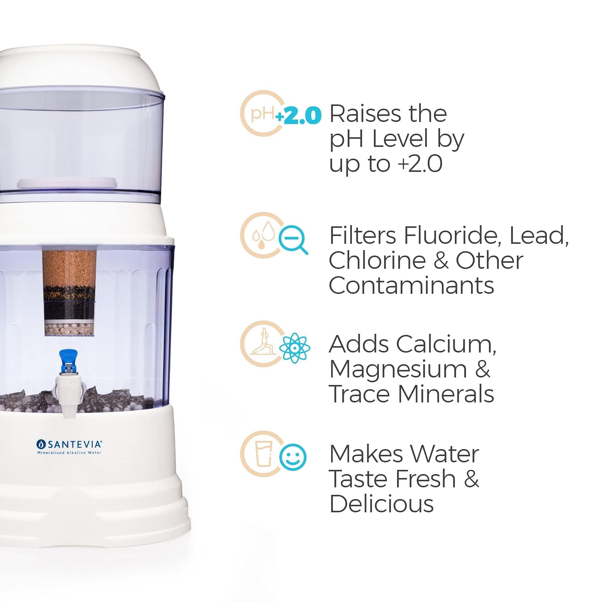 Santevia Gravity Water System | Alkaline Water Filter and Dispenser | Home Chlorine and Fluoride Filter | Countertop Water Dispenser