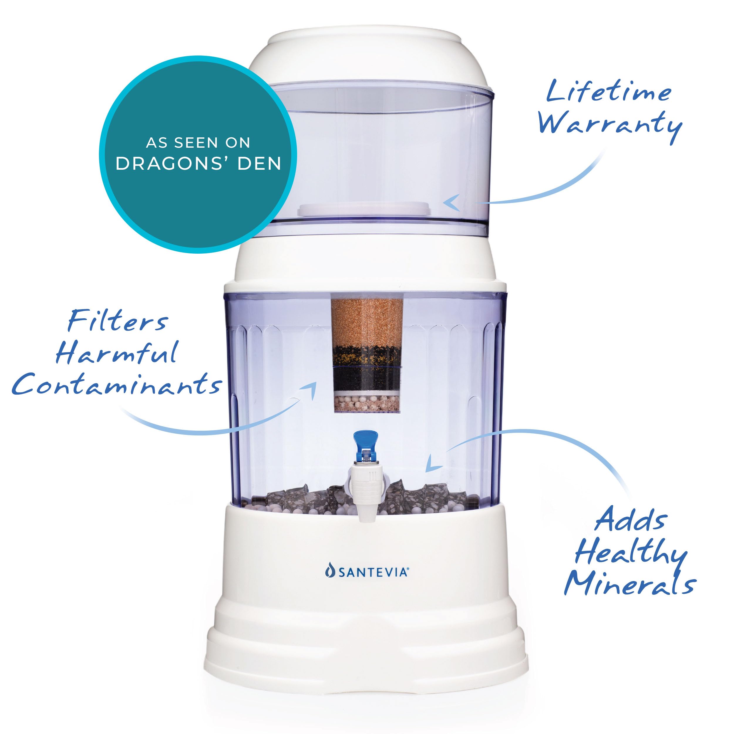 Santevia Gravity Water System | Alkaline Water Filter and Dispenser | Home Chlorine and Fluoride Filter | Countertop Water Dispenser