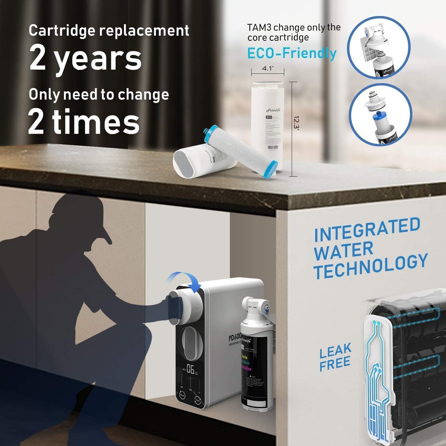 Frizzlife 600GPD Reverse Osmosis Water Filter, NSF/ANSI 42&58&372 Standards, Alkaline Mineral pH+, Tankless RO Reverse Osmosis System, Under Sink, Reduce TDS, 2:1 Drain Ratio, Water Filter, PD600-TAM3