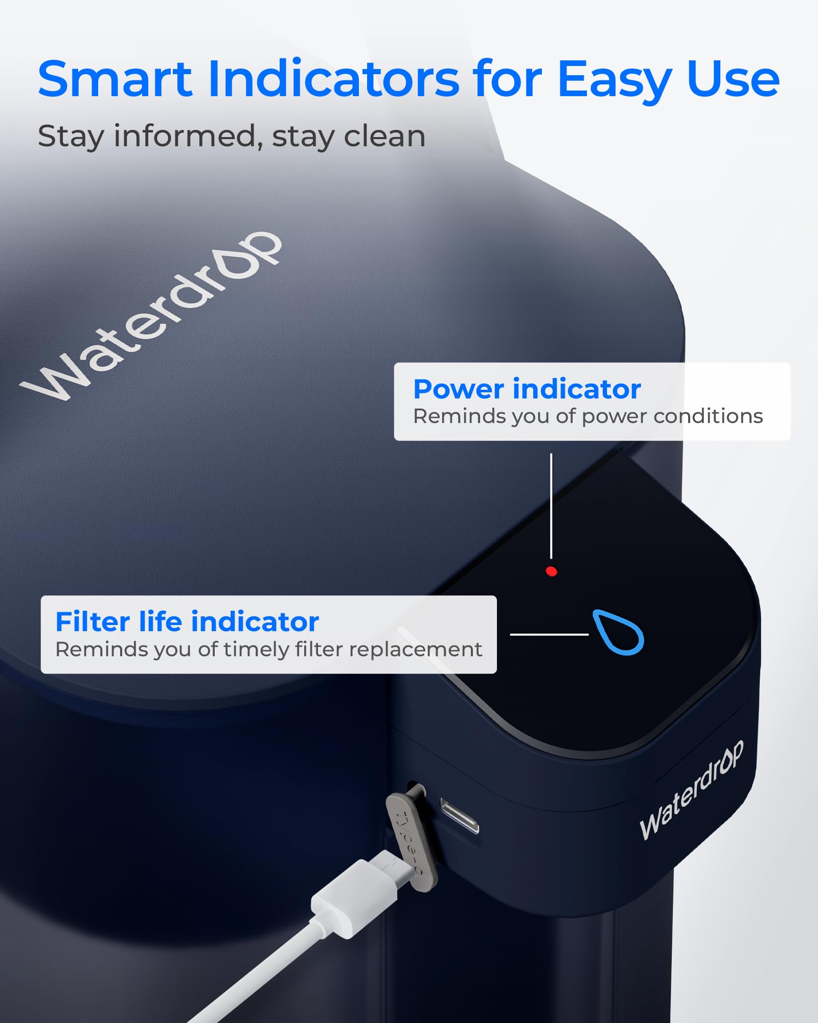 Waterdrop Instant Electric Water Filter Jug with a 3-Months Filter, WD-ED61B 3.5L Countertop Water Filter System, Reduce 98% Chlorine and 20+ Contaminants, Blue (NOT Reduce TDS)