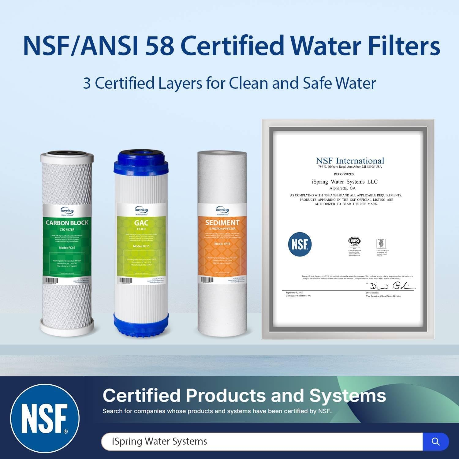 iSpring US31 3-Stage Under Sink Water Filter System, NSF/ANSI 58 Certified, Reduces Sediment, Chlorine, Heavy Metals & Odor, Tankless High Capacity with Metal Faucet