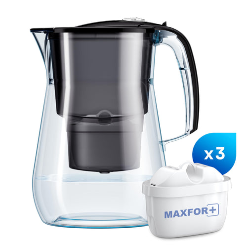 AQUAPHOR Onyx Black Water Filter Jug - Counter Top Design with 4.2L Capacity, 3 X MAXFOR+ Filters Included | Reduces Limescale, Chlorine, Microplastics and PFAS | Perfect for Families