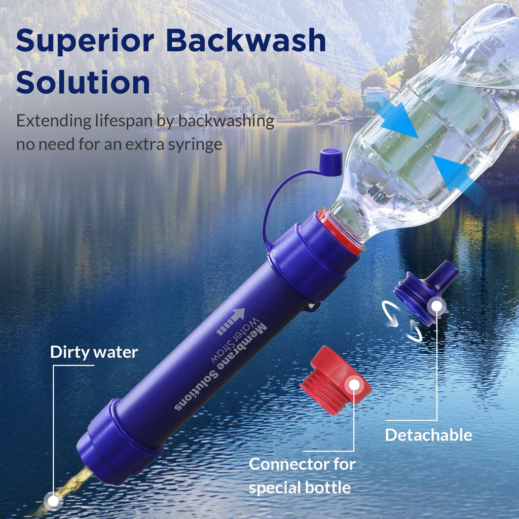 Membrane Solutions Gravity Water Filter Pro, 0.1-Micron Personal Water Filter Straw with 1 Gallon Gravity Water Bag, Drinking Water Purifier for Group Emergency Preparedness, Hiking, Camping