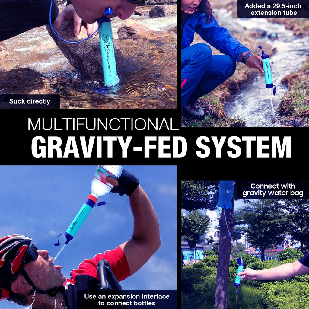 SimPure Gravity Water Filter, Portable Gravity-Powered Water Purifier with 3L Bag, Tree Strap, BPA-Free Survival Gear and Equipment for Camping, Hiking,