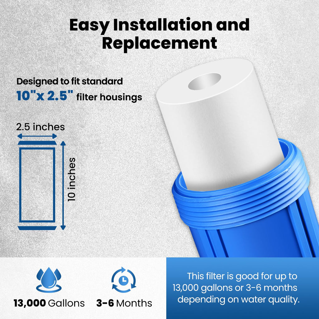 Sediment Replacement Water Filters 5 Micron 10" x2.5" Cartridge 4 Pack
