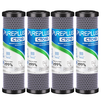 1 Micron 2.5" x 10" Whole House CTO Carbon Water Filter Cartridge Replacement for Under Sink Water Filter System, Dupont WFPFC8002, WFPFC9001, FXWTC, SCWH-5, WHEF-WHWC, WHCF-WHWC, AMZN-SCWH-5, 4Pack